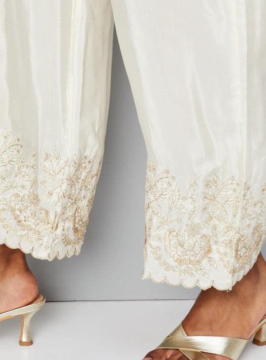 Women Embroidered Drawstring Closure Palazzos