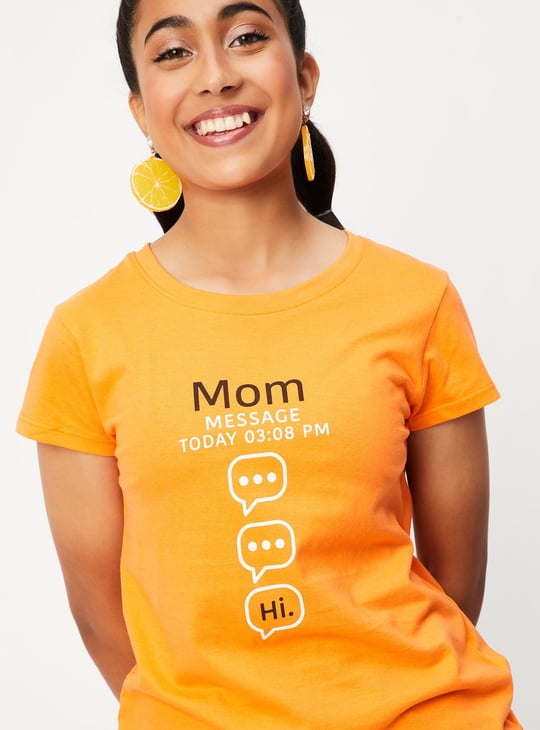 Girls Typographic Printed Regular Fit T-shirt