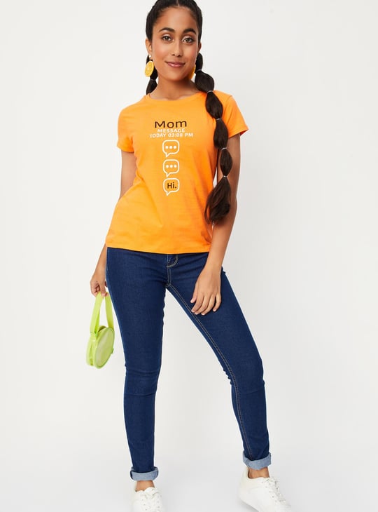 Girls Typographic Printed Regular Fit T-shirt