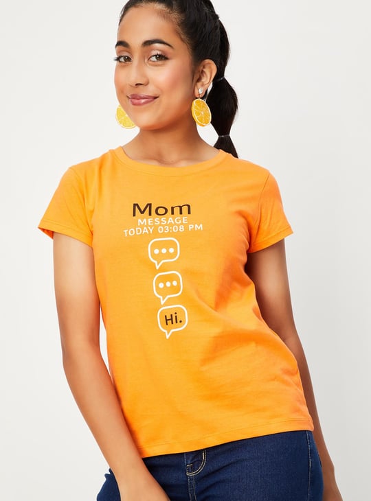 Girls Typographic Printed Regular Fit T-shirt