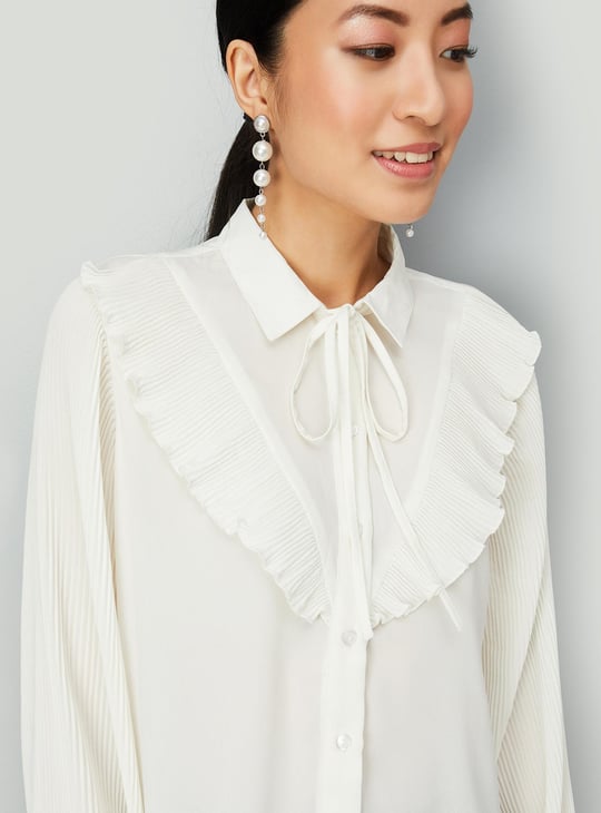 Women Solid Tie-Up Neck Top