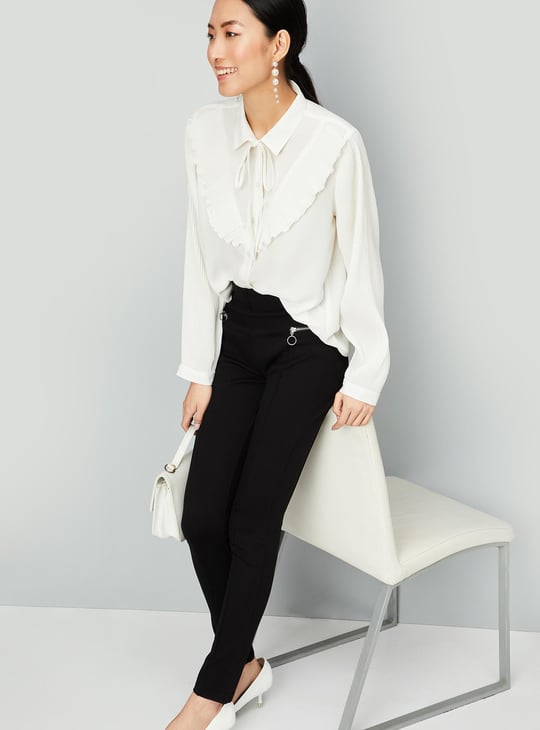 Women Solid Tie-Up Neck Top