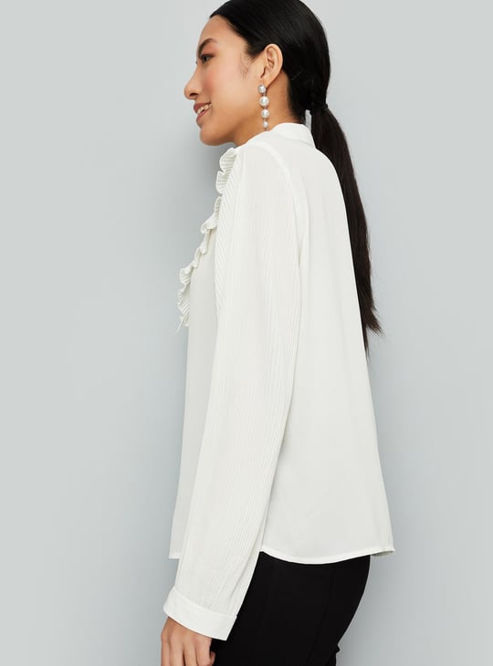 Women Solid Tie-Up Neck Top