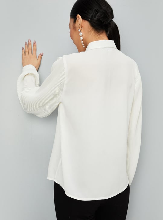 Women Solid Tie-Up Neck Top