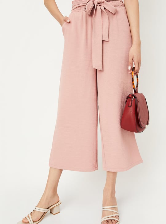 Women Textured Wide Leg Crop Trousers