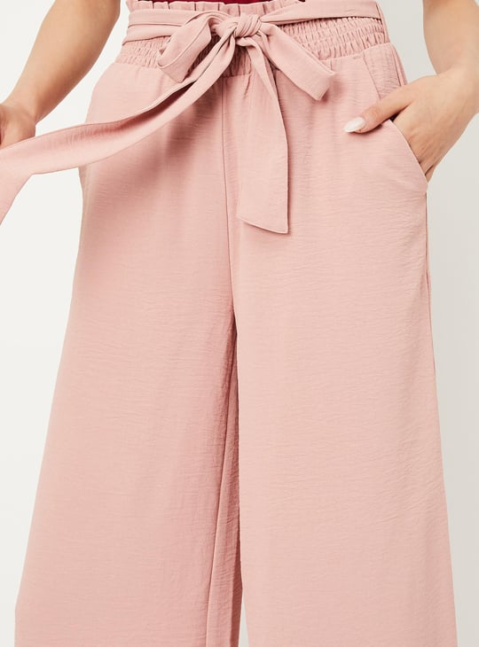 Women Textured Wide Leg Crop Trousers