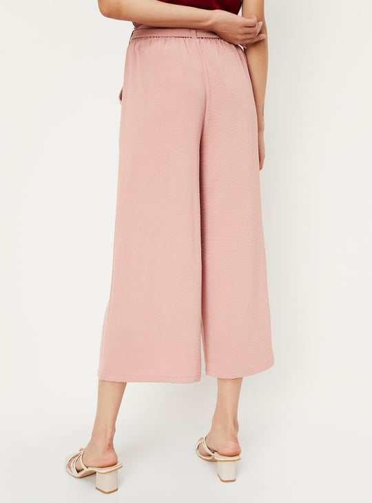Women Textured Wide Leg Crop Trousers