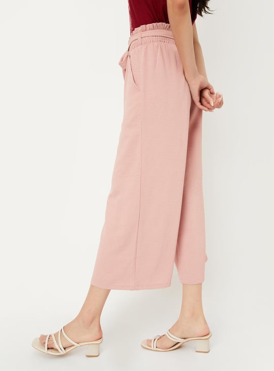 Women Textured Wide Leg Crop Trousers
