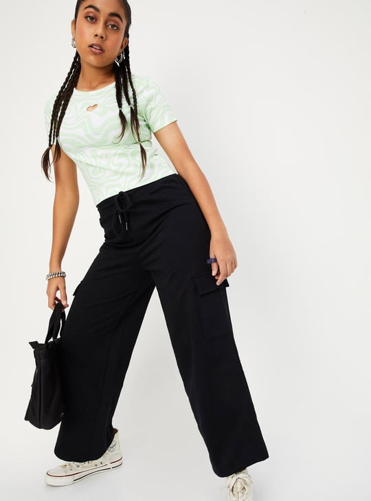 Girls Solid Elasticated Cargo Pants