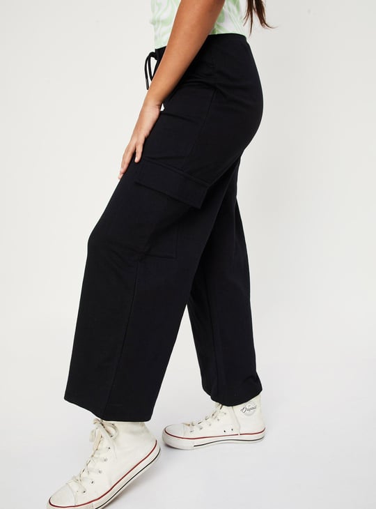 Girls Solid Elasticated Cargo Pants