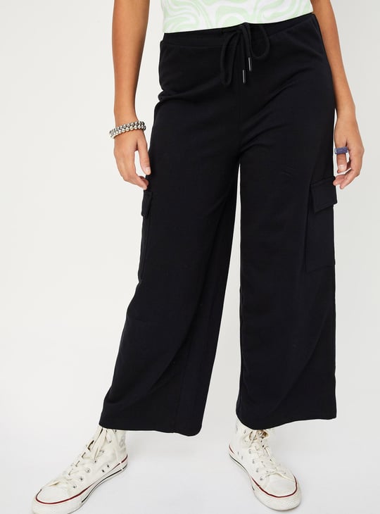 Girls Solid Elasticated Cargo Pants