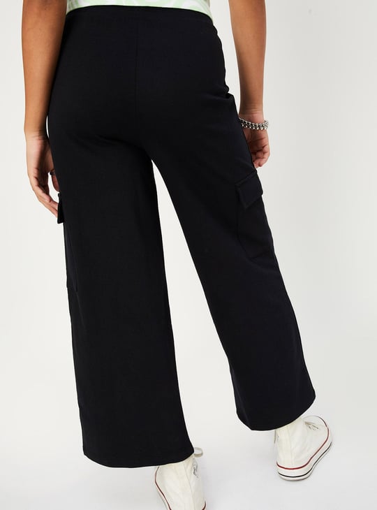 Girls Solid Elasticated Cargo Pants