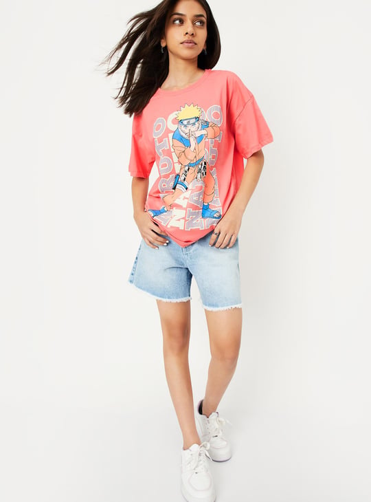 Girls Naruto Printed Boxy Cropped T-shirt