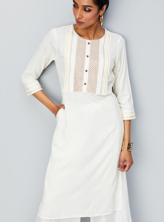 Women Embroidered Yoke Kurta with Pocket