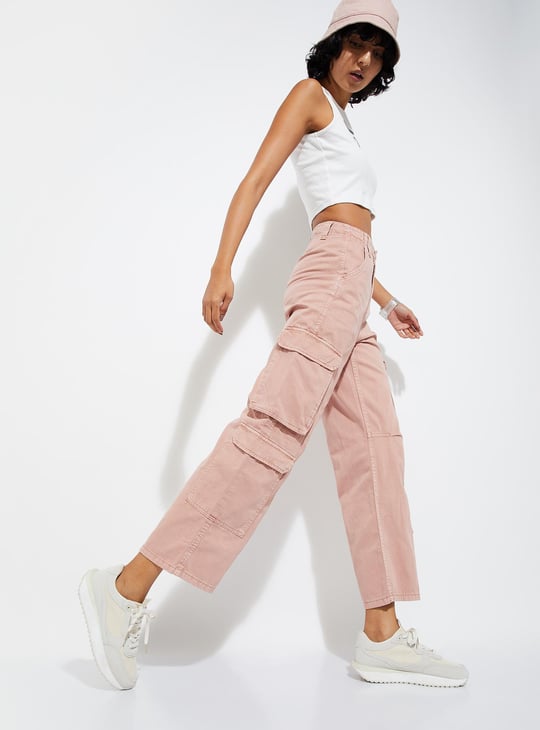 URB_N Women Solid Wide Leg Cargo Trousers