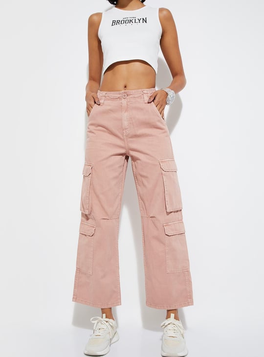 URB_N Women Solid Wide Leg Cargo Trousers