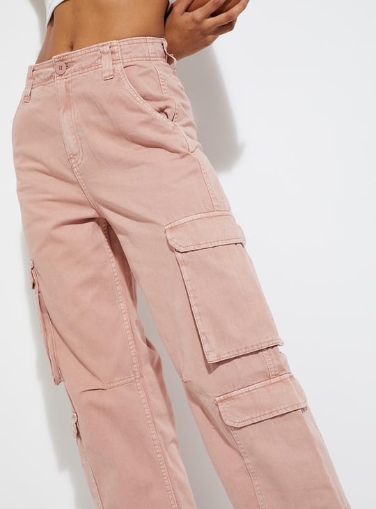 URB_N Women Solid Wide Leg Cargo Trousers
