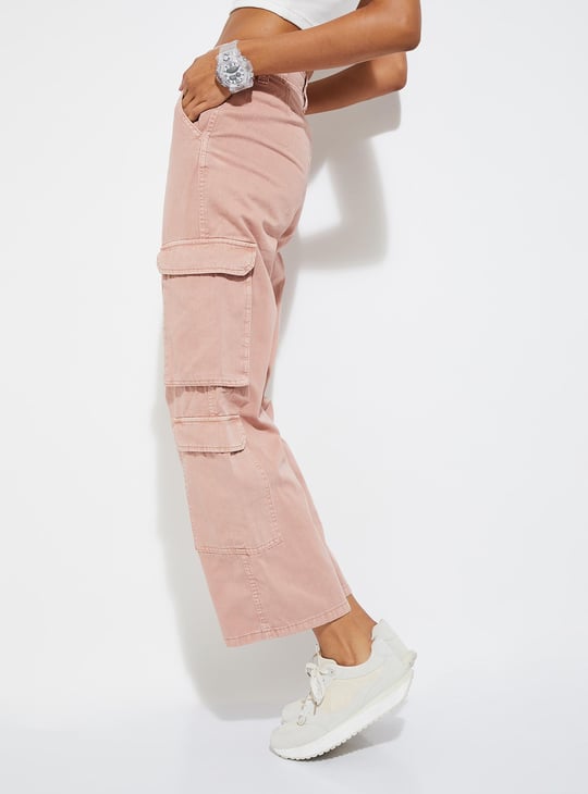 URB_N Women Solid Wide Leg Cargo Trousers