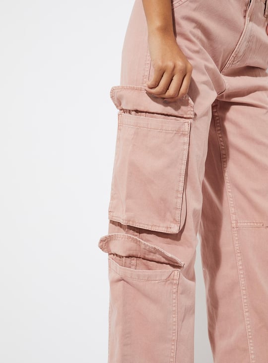 URB_N Women Solid Wide Leg Cargo Trousers