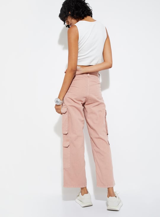 URB_N Women Solid Wide Leg Cargo Trousers