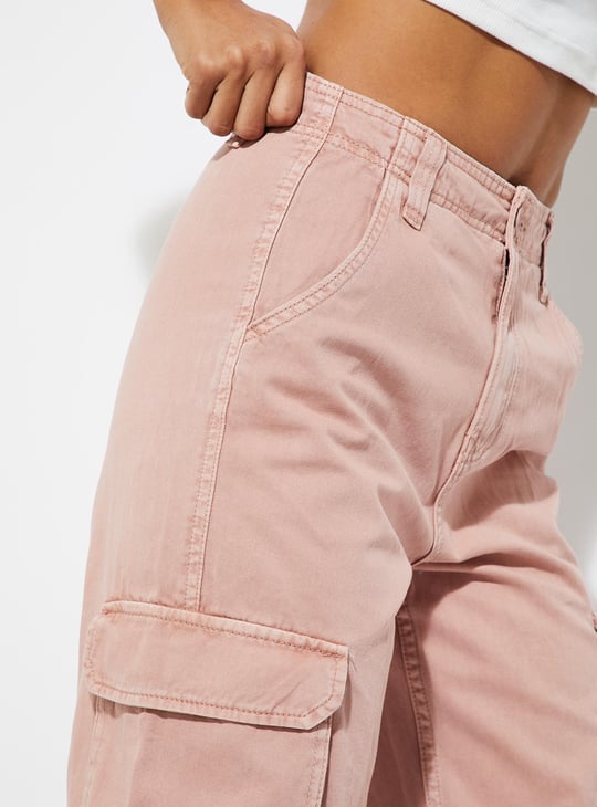 URB_N Women Solid Wide Leg Cargo Trousers Pink Solid