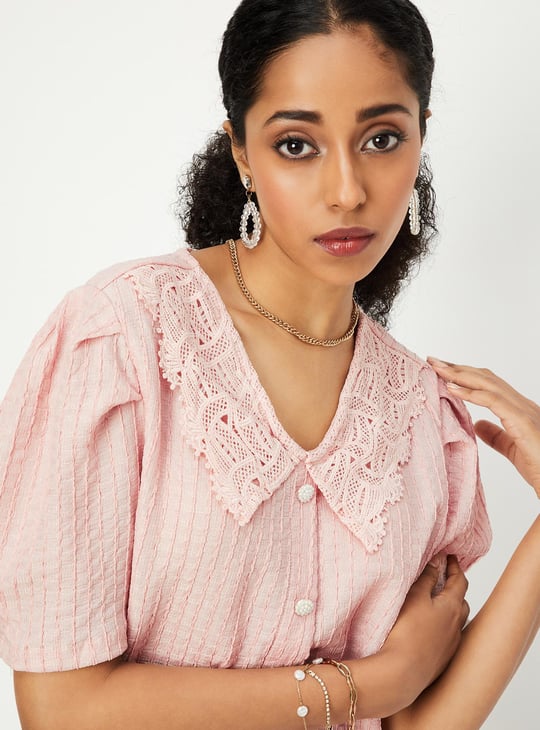 Women Textured Peter Pan Collar Top