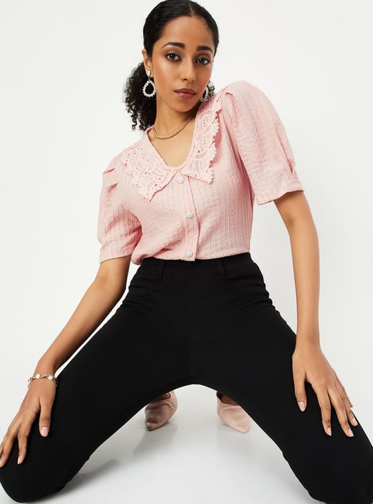 Women Textured Peter Pan Collar Top