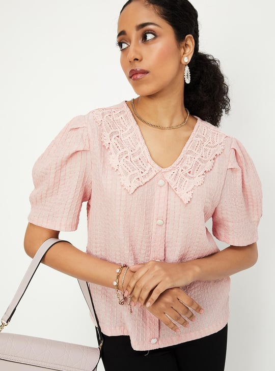 Women Textured Peter Pan Collar Top