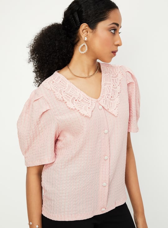Women Textured Peter Pan Collar Top