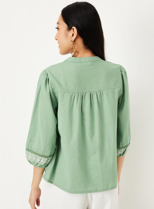 Women Embroidered Blouson Sleeve Blouse