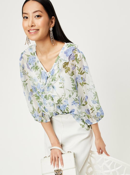 Women Printed Ruffle Detailed Top with Cami