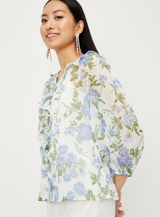 Women Printed Ruffle Detailed Top with Cami