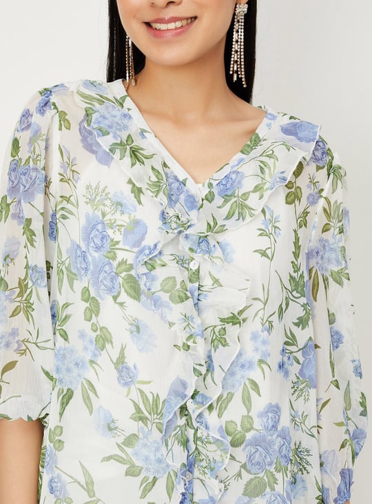 Women Printed Ruffle Detailed Top with Cami