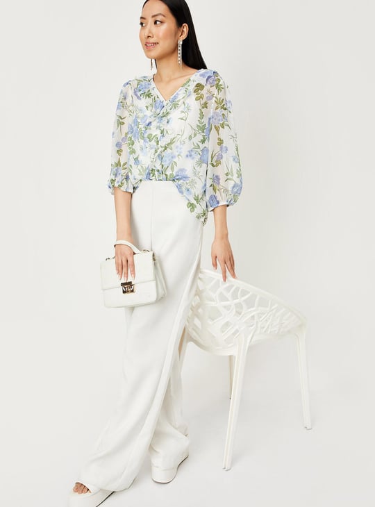 Women Printed Ruffle Detailed Top with Cami