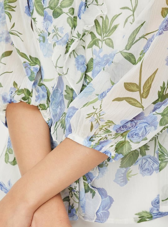 Women Printed Ruffle Detailed Top with Cami