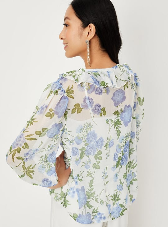 Women Printed Ruffle Detailed Top with Cami