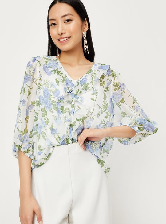 Women Printed Ruffle Detailed Top with Cami