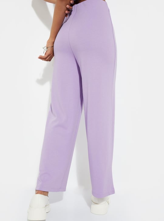 URB_N Women Wide Leg Pintuck Trousers Purple Solid