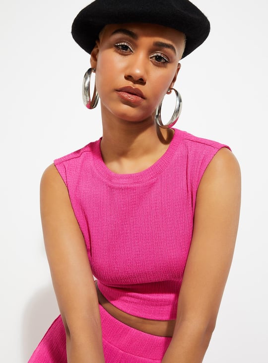 URB_N Women Textured Sleeveless Crop Top