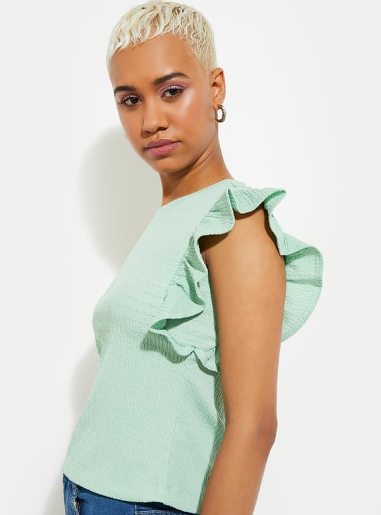 URB_N Women Knit Ruffled Sleeve Top