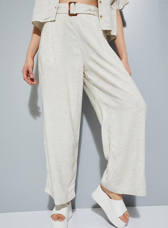 Buy URB_N Women Textured Wide Leg Pants Online at just Rs
