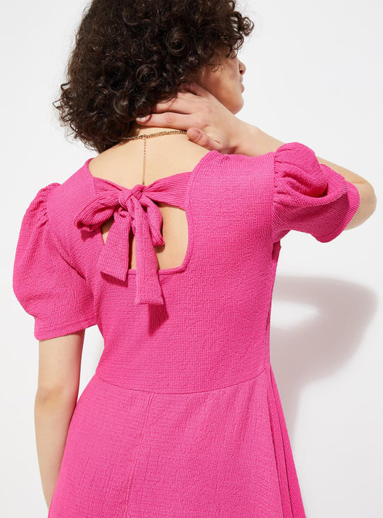 URB_N Women Textured Fit & Flare Dress | Pink | Fit & Flare URB_N Women Textured Fit & Flare Dress | Pink | Fit & Flare