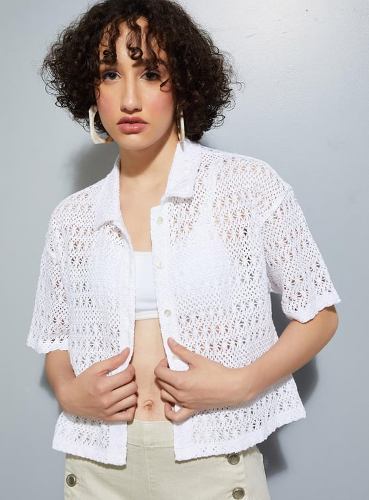 URB_N Women Crochet Knit Shirt