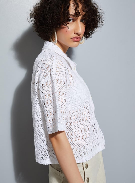 URB_N Women Crochet Knit Shirt