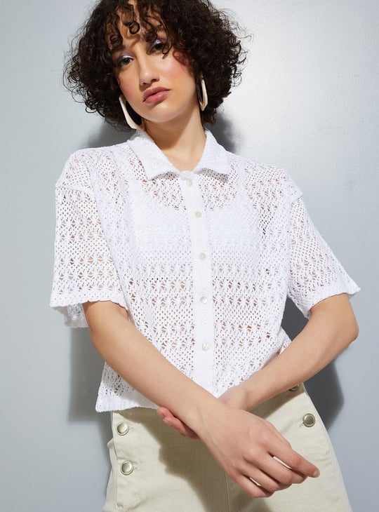 URB_N Women Crochet Knit Shirt