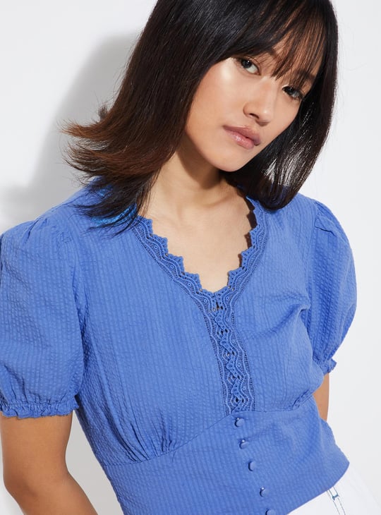 URB_N Women Seersucker Crop Top