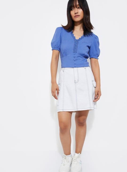 URB_N Women Seersucker Crop Top