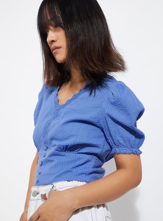URB_N Women Seersucker Crop Top