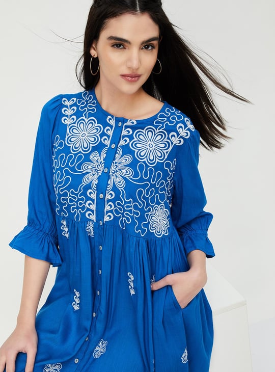 Women Embroidered Midi Boho Dress