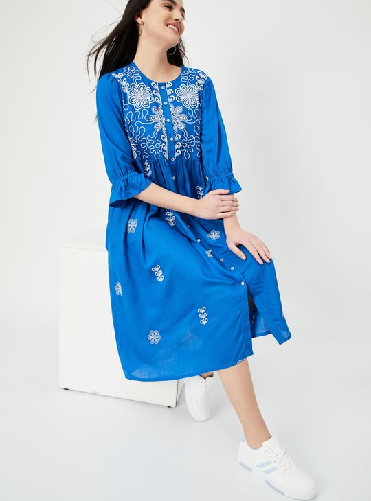 Women Embroidered Midi Boho Dress